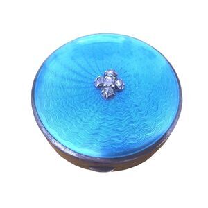 Fabergé Russian Blue Guilloché Antique Pill Jewelry Box Rose Cut Diamonds Silver